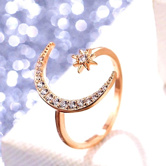 Earth Art hand crafted artisan Jewelry - (1 GOLD LEFT!) 18k Gold over S925 Crescent Moon & Star Ring